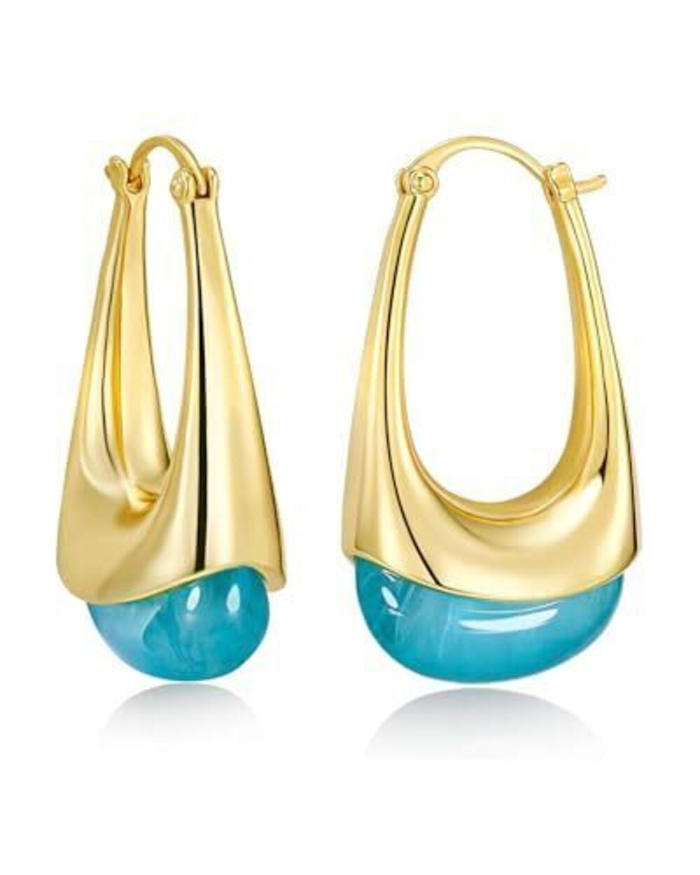 4077 Long Oval Chunky Dangle 18K gold plated Hoops with Colored Resin